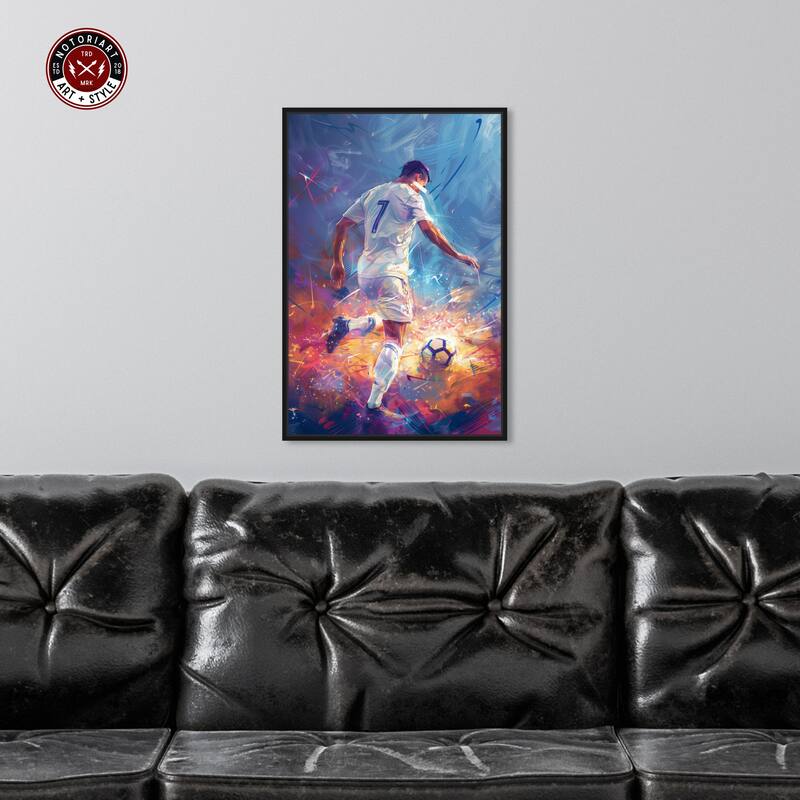 Notoriart Bold And Colorful Soccer Player Ii Framed Soccer 1 Piece Canvas Wall Art