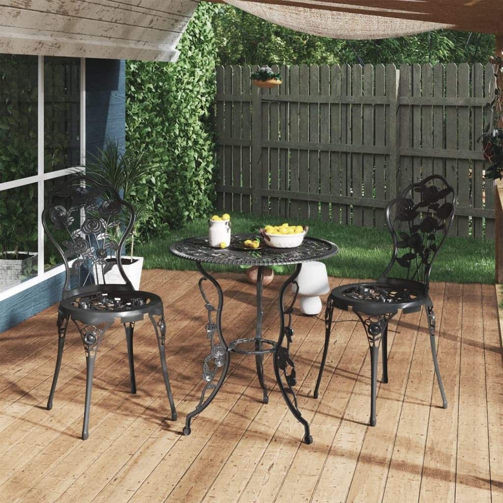vidaXL Patio Bistro Set 3 Piece Outdoor Garden Table and Chair Cast Aluminum - 23.2x26.4x23.2