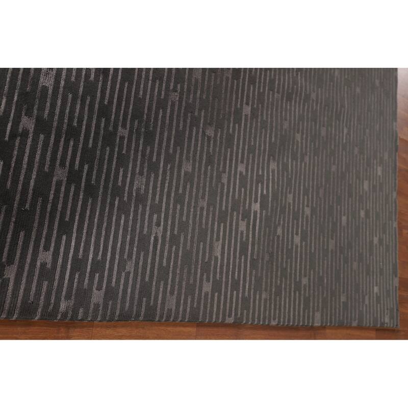 Striped Nepalese Living Room Area Rug Hand-Knotted Wool Carpet - 6'1" x 8'11"