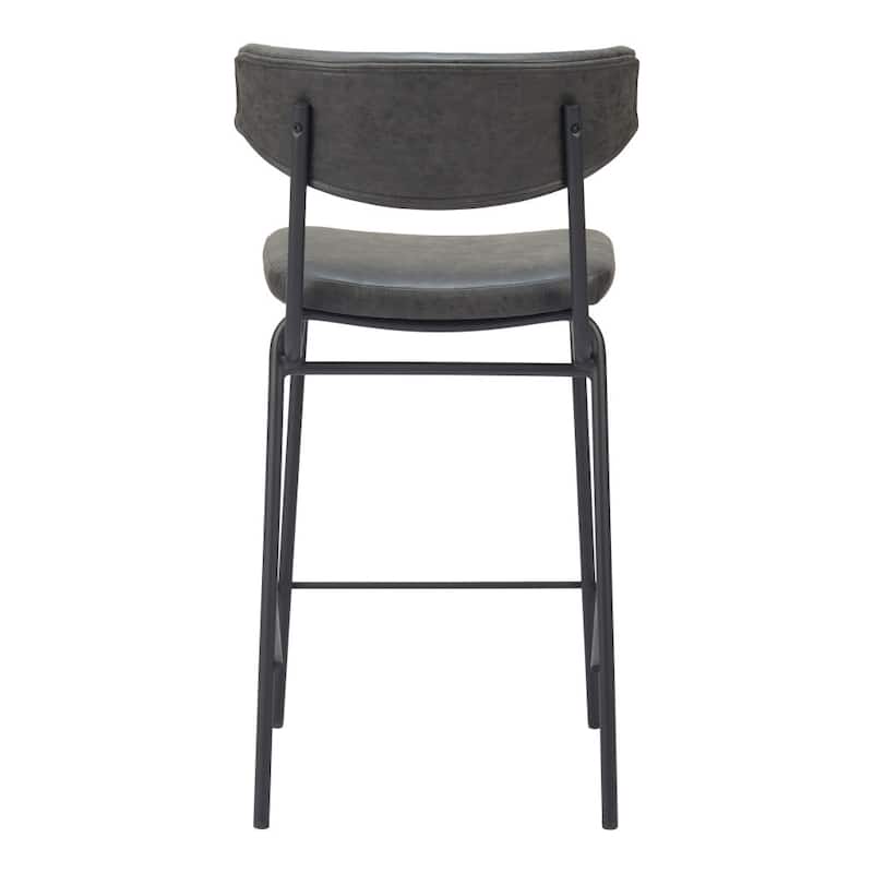 HomeRoots Set of Two 30" Black Faux Leather and Steel Low Back Bar Height Bar Chairs