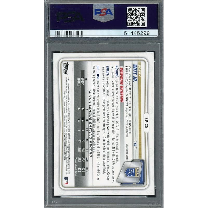 Bobby Witt Jr 2020 Bowman Paper Prospects Rookie Card RC #BP25 Graded PSA 10 - 8'6" x 11'6"