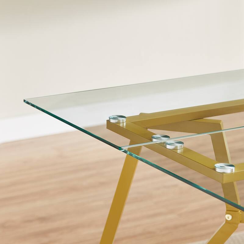 70.9-Inch Rectangular Glass Dining Table,Suitable For 1-8 People,Equipped With Sturdy Metal Table Legs