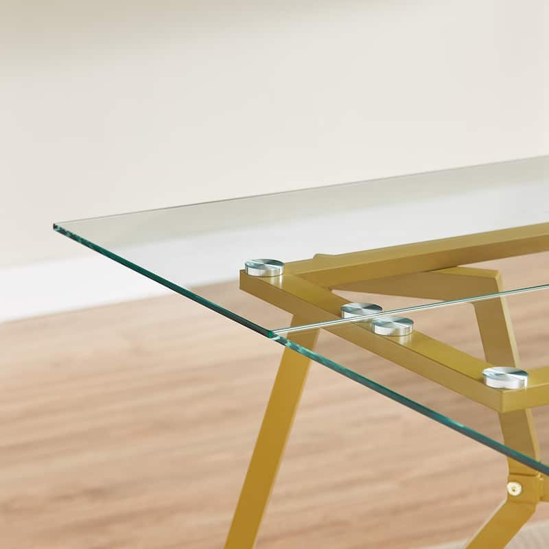 70.9-Inch Rectangular Glass Dining Table – Modern Design for 1-6 People, Featuring Sturdy Metal Legs.