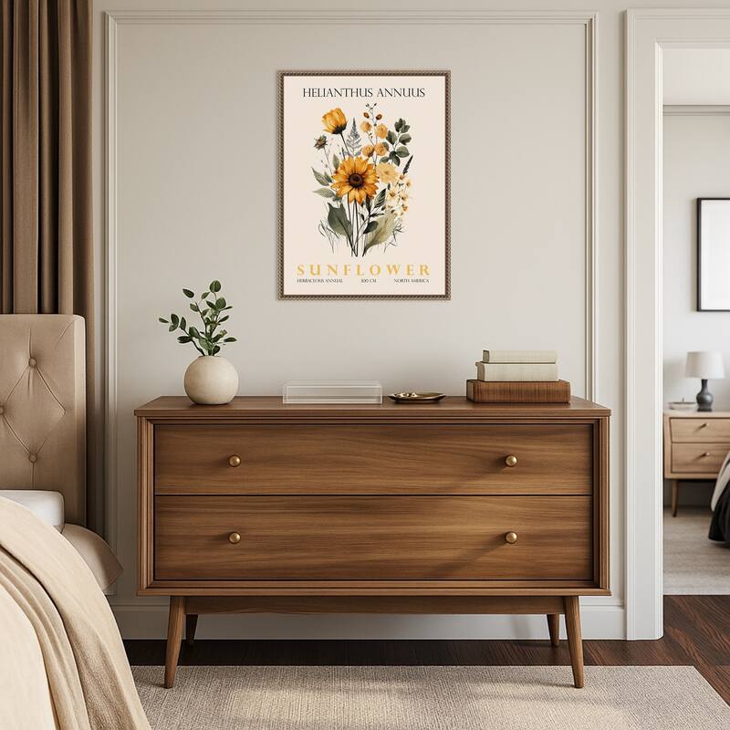 Vintage Botanical Sunflower No. 2 Illustration by Christopher Giampietro Framed Canvas Wall Art Print