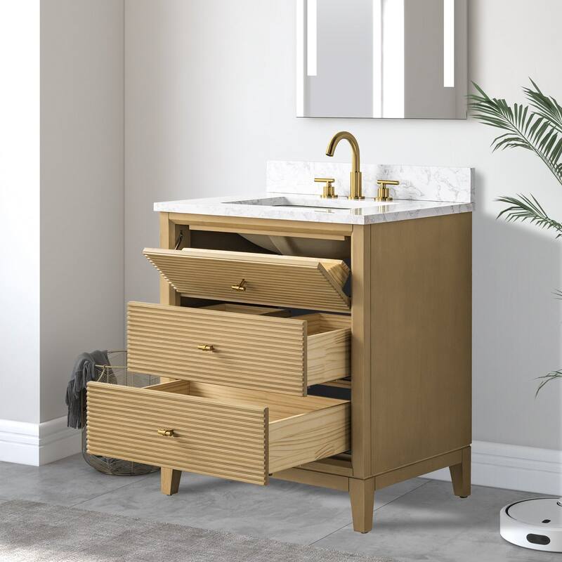 Vanity Art 30" Freestanding Bathroom Vanity with Engineered Marble Top and Sink
