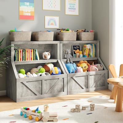 Kids Bookshelf, Wooden Toy Storage Organizer with Cubby