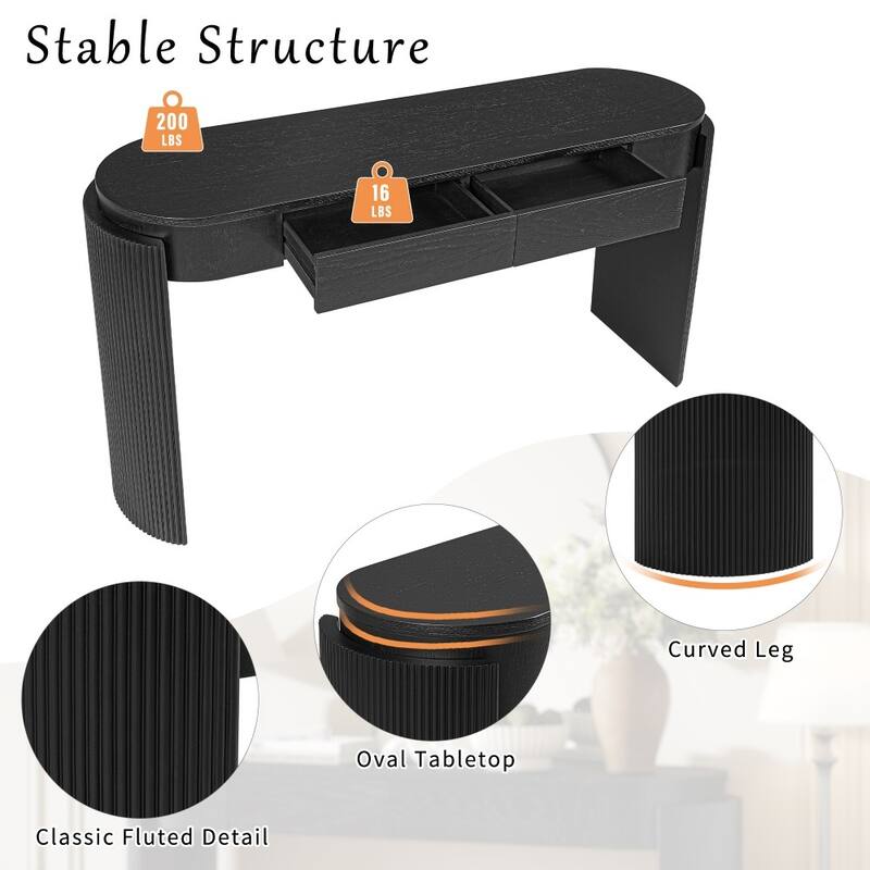 Modern Wooden Entryway Table with Oval Top and 2 Drawers for Living Room