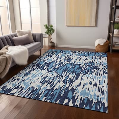 Machine Washable Indoor/ Outdoor Modern Watercolor Chantille Rug