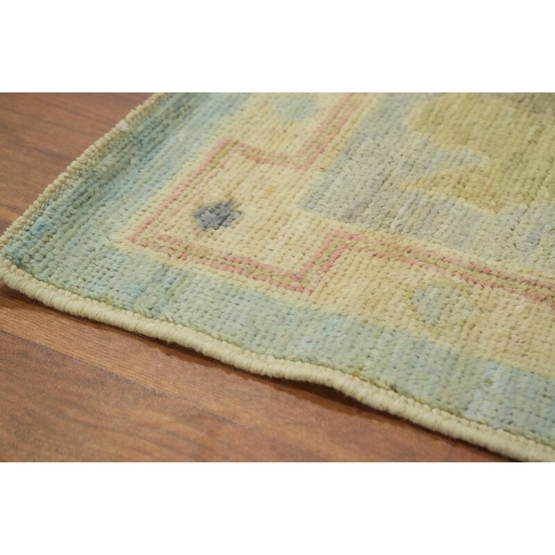 Vegetable Dye Blue Oushak Turkish Area Rug, Floral Geometric Carpet - 12' 0'' X 9' 3''