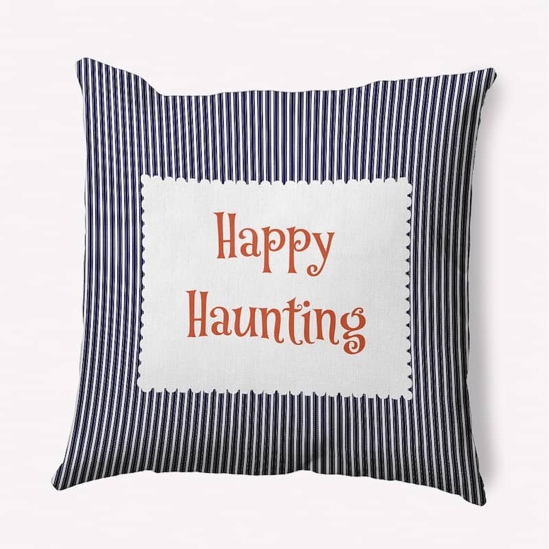 Halloween Happy Haunting Ticking Accent Pillow - Navy - 16" x 16"
