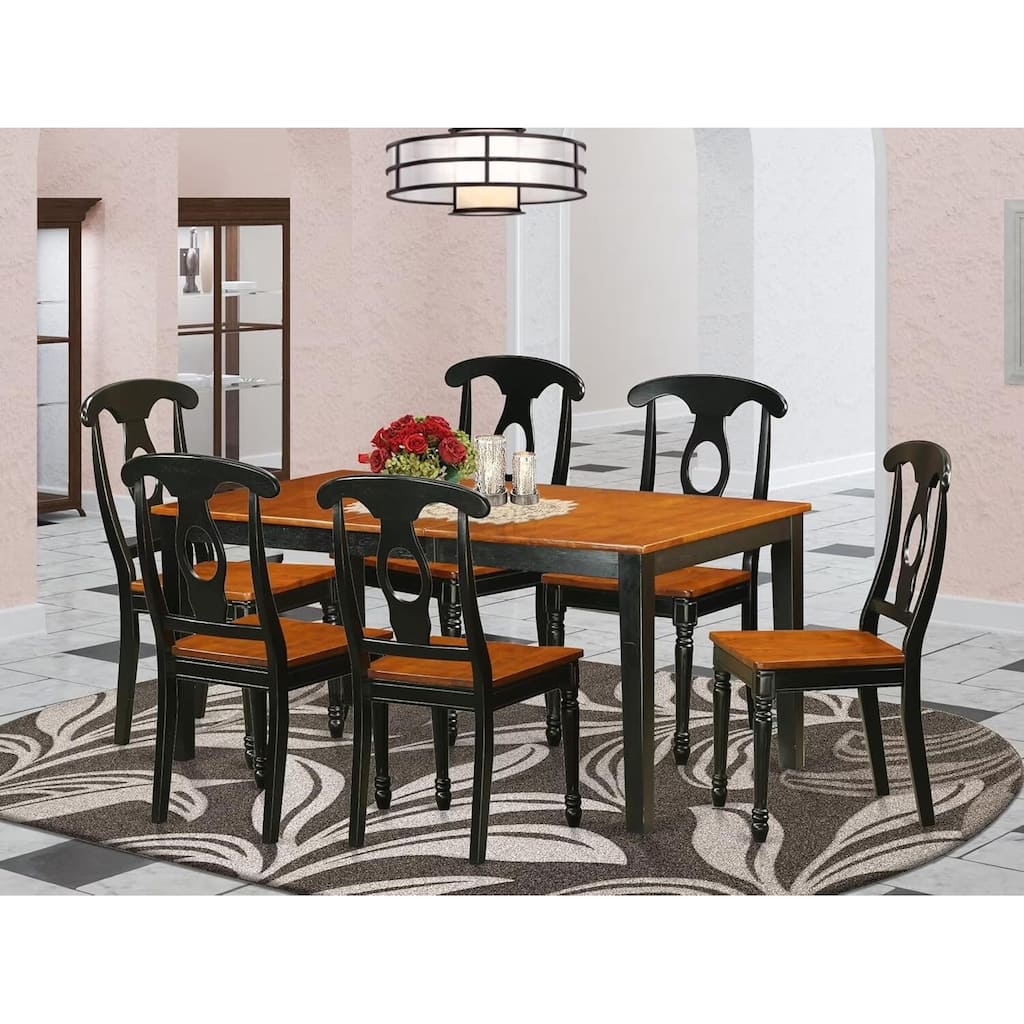 Retro Dining Set - Rubber Wood Table & Chairs - Cherry Finish - Elegant Room Set for 6-8 People