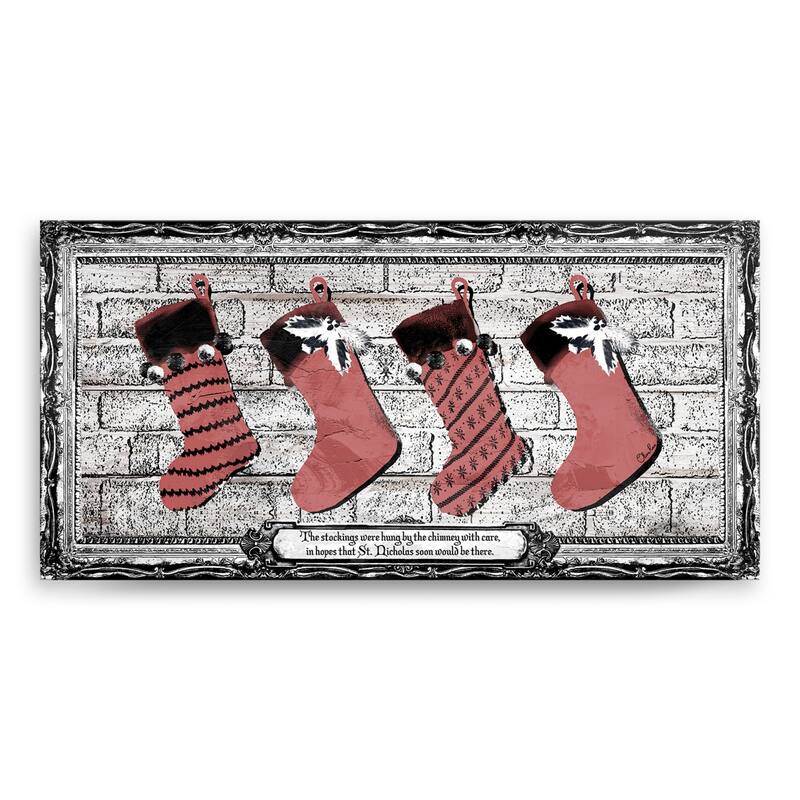 Brown and Red Stockings Christmas Canvas Wall Art Decor 8" x 16"
