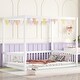 preview thumbnail 15 of 19, Full Size Pine Wood Canopy Frame Floor Bed with Fence & Guardrails for Kids Teens Adults, No Box Spring Needed White - Full