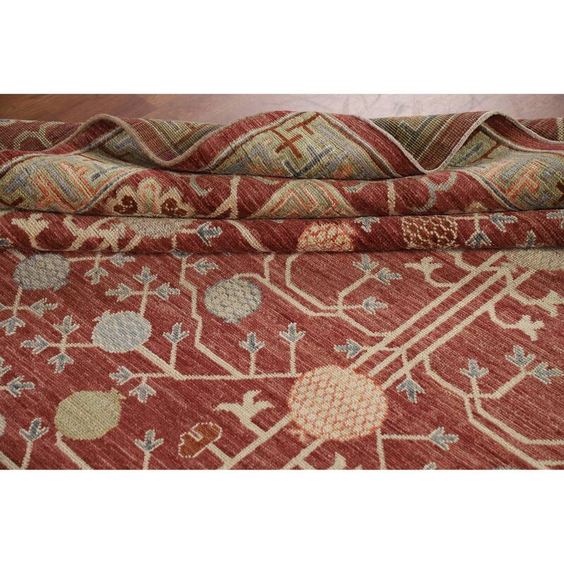 Hand Knotted Oriental 100% Wool Carpet Transitional All-Over Red Oushak Area Rug - 11' 11'' X 9' 4''