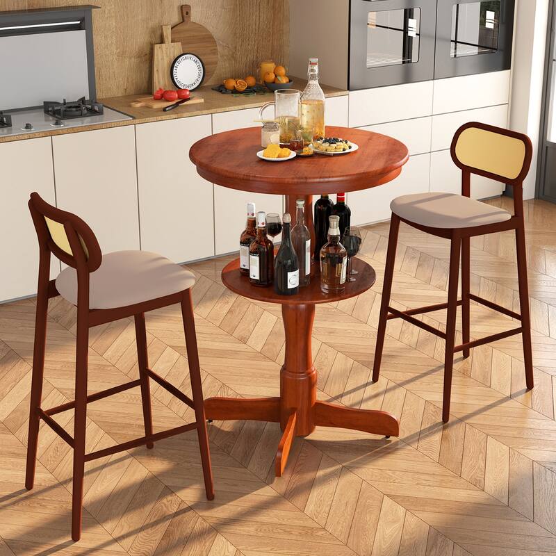 Gymax 2-Tier Round High Top Table w/ Storage Shelf & Pedestal Base for