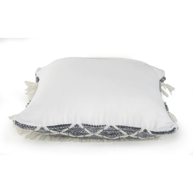 Sevita Navy and Ivory Textured with Fringe Throw Pillow