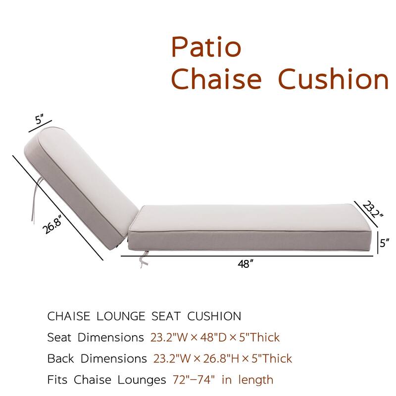 KINWELL Set of 2 Extra Thick Outdoor Chaise Lounge Cushions (5-inch Thick)