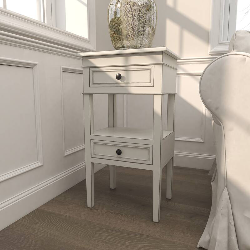 Contemporary Wood 2 Drawers and 1 Shelf Accent Table - Light Brown, White, Brown