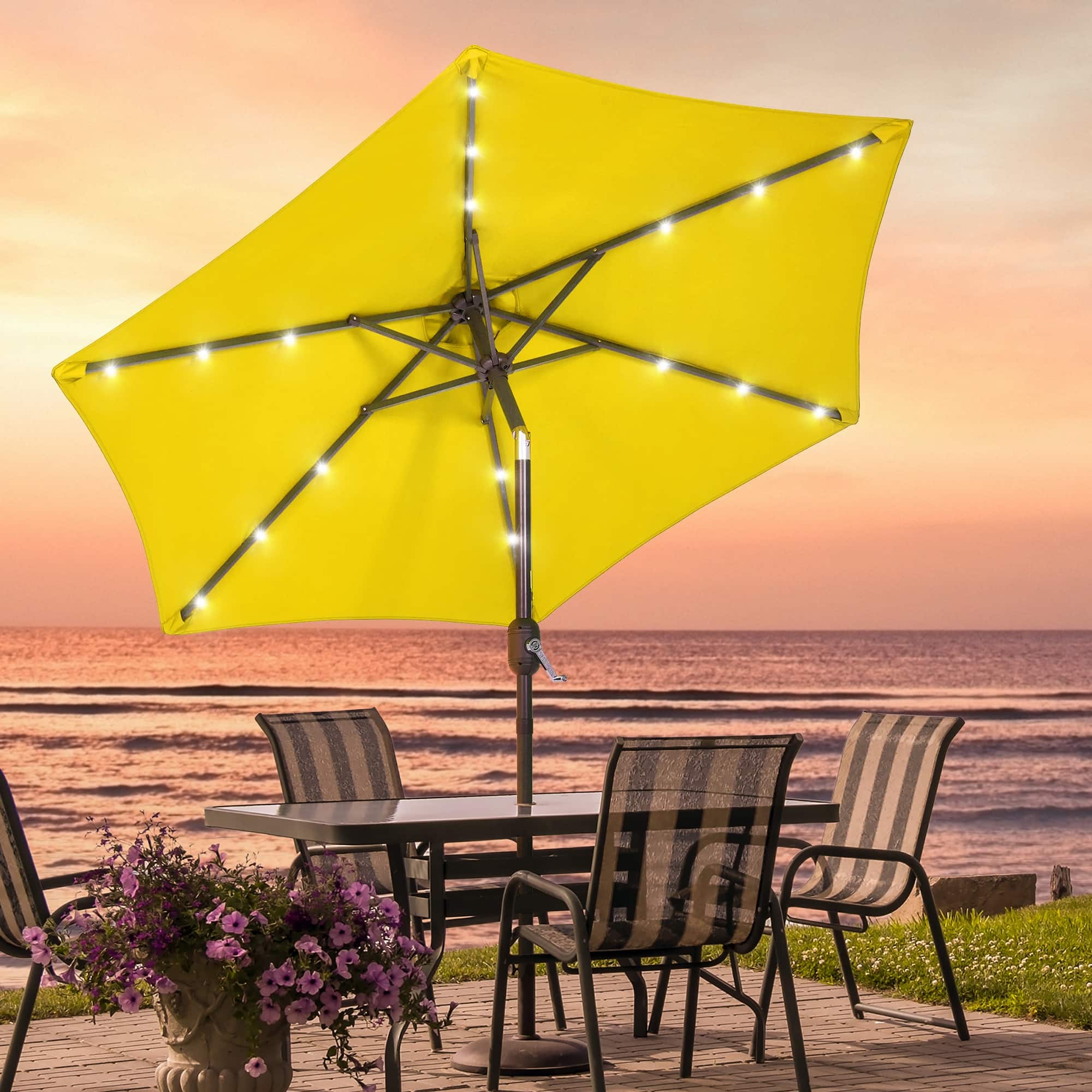 7.5 patio umbrella with solar lights Best Choice Products 7.5ft LED Lighted Umbrella, Table Market Umbrella Tilt and Crank, Outdoor Umbrella for Garden, Deck, Backyard, Pool and Beach Beat summer heat with Autlaycil 7.5FT outdoor umbrella 7.5 ft Tiki Patio Umbrella
