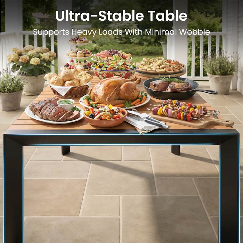 Outdoor All-Weather Aluminum Patio Rectangular Dining Table with Umbrella Hole