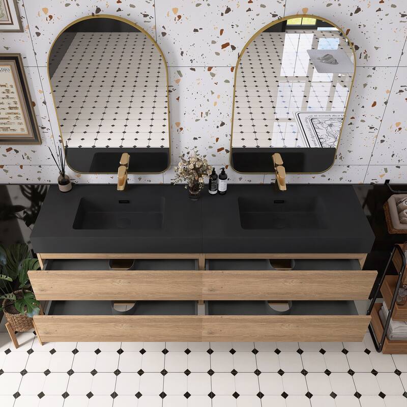 Wall Mounted Bathroom Vanity with Solid Surface Sink and Soft Drawers