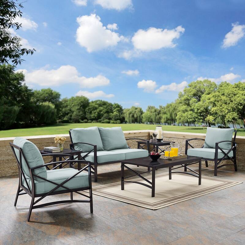 Crosley Kaplan 6 Pc Outdoor Loveseat Patio Furniture Set - 164"W x 65.5"D x 36.5"H
