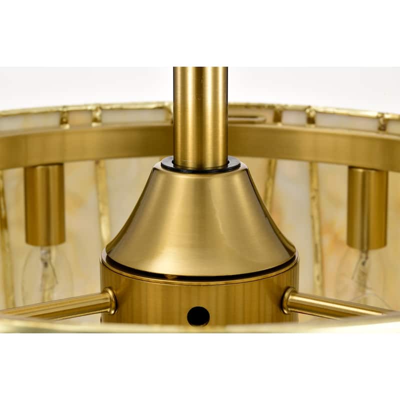 Sorcha Brass Finish Fandelier with Opaque Marbled Shade Remote Contol