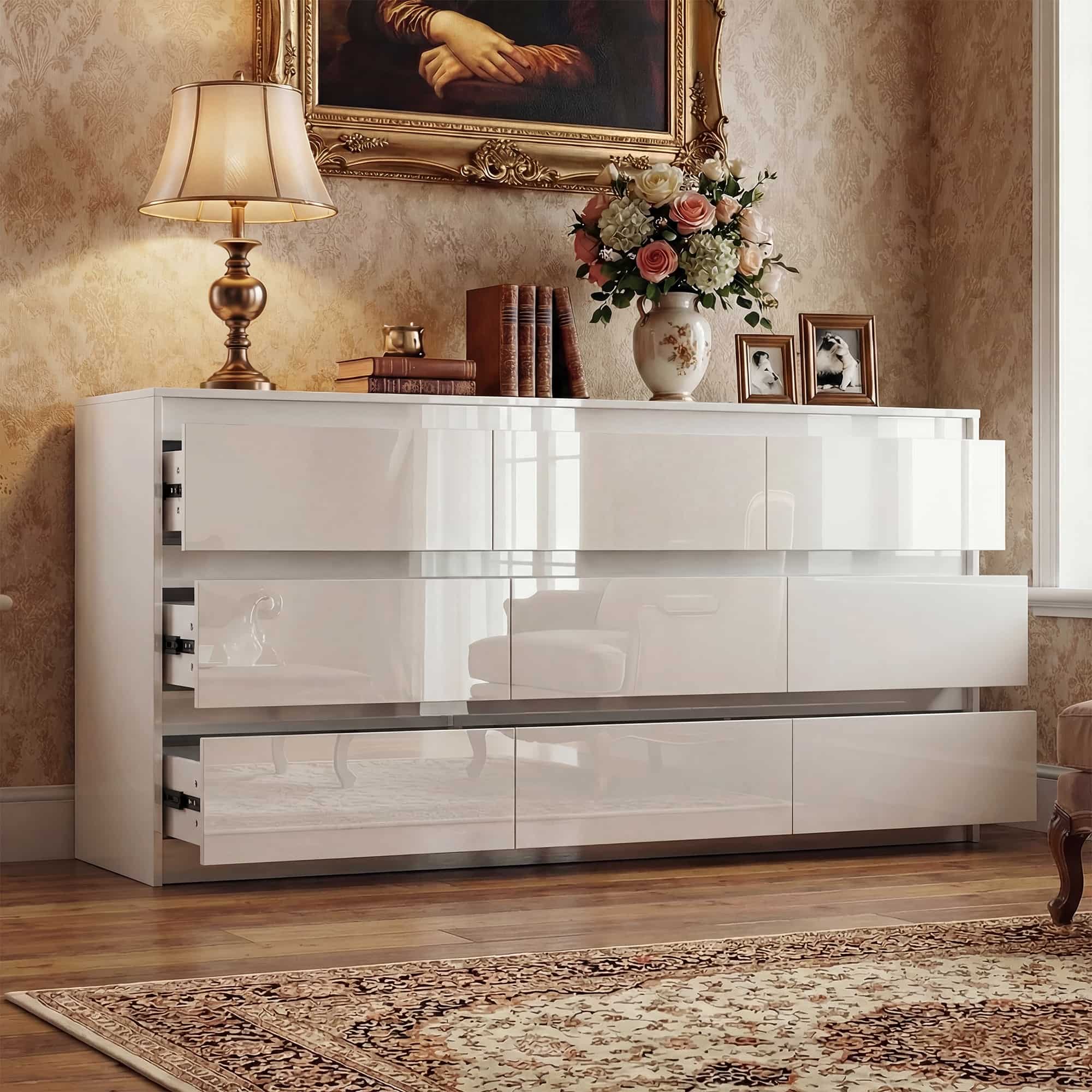 white glossy dresser Christie it’s a stylish and functional addition to any room. Ivon Tall Dresser Chest, 5