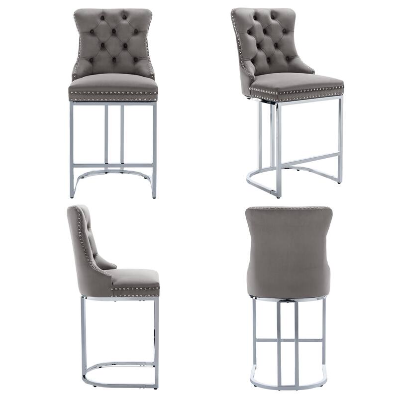 Modern Velvet Upholstered Barstools with Metal Base Leg