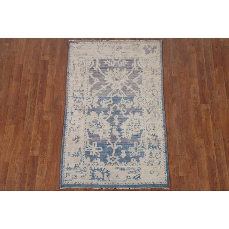 Hand Knotted Oriental 100% Wool Carpet Transitional All-Over Navy Blue & Blues Oushak Area Rug - 5' 0'' X 3' 2''
