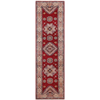 Southwestern Super Kazak Soleil Red/Beige Hand Knotted Wool Runner - 2'7'' x 9'6''