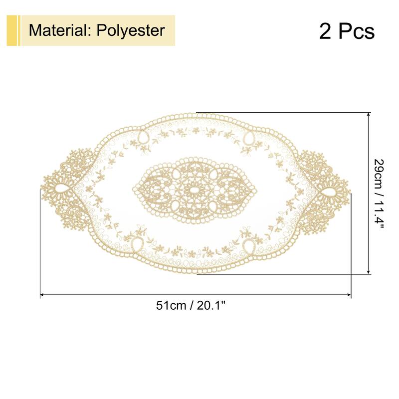 2Pack 11x20in Retro Lace Placemat Oval French Crochet Doilies Coasters - Coffee