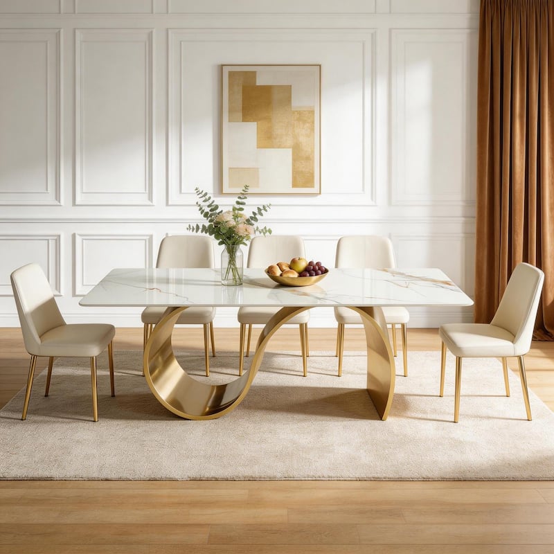 78.7" Sintered Stone Kitchen Dining Table for 8, Stainless Steel Base