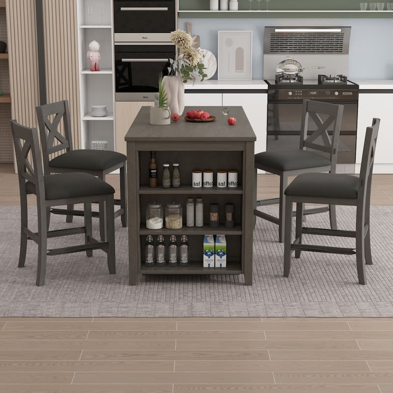 5 Piece Rustic Farmhouse Dining Room Wooden Bar Set