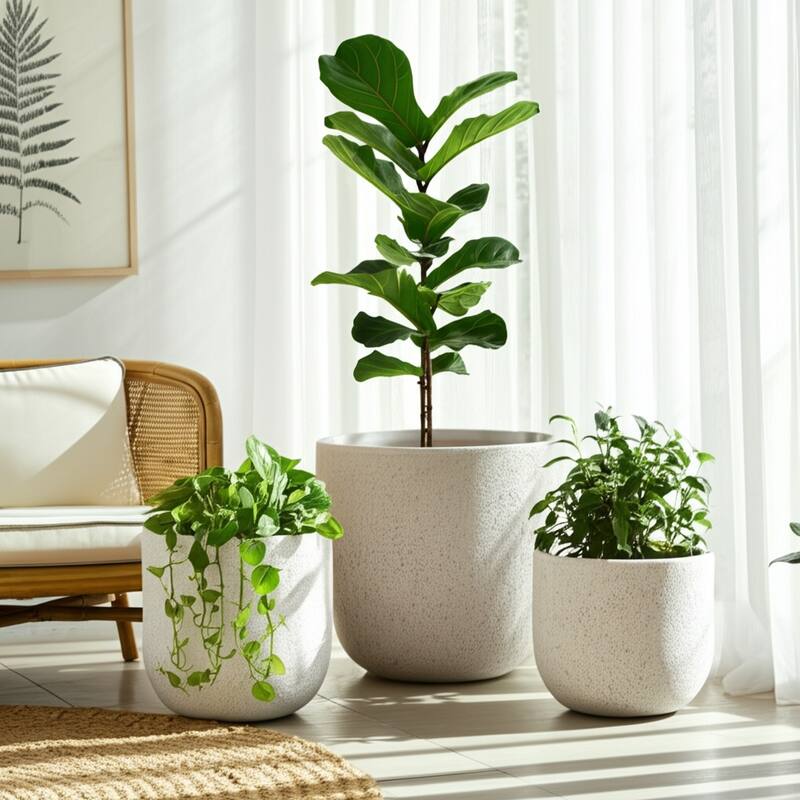 Polyresin Planters Garden Flower Pot (Set of 3) - 14", 11", 9" Ivory - 15.75" x 15.75" x 13.75"