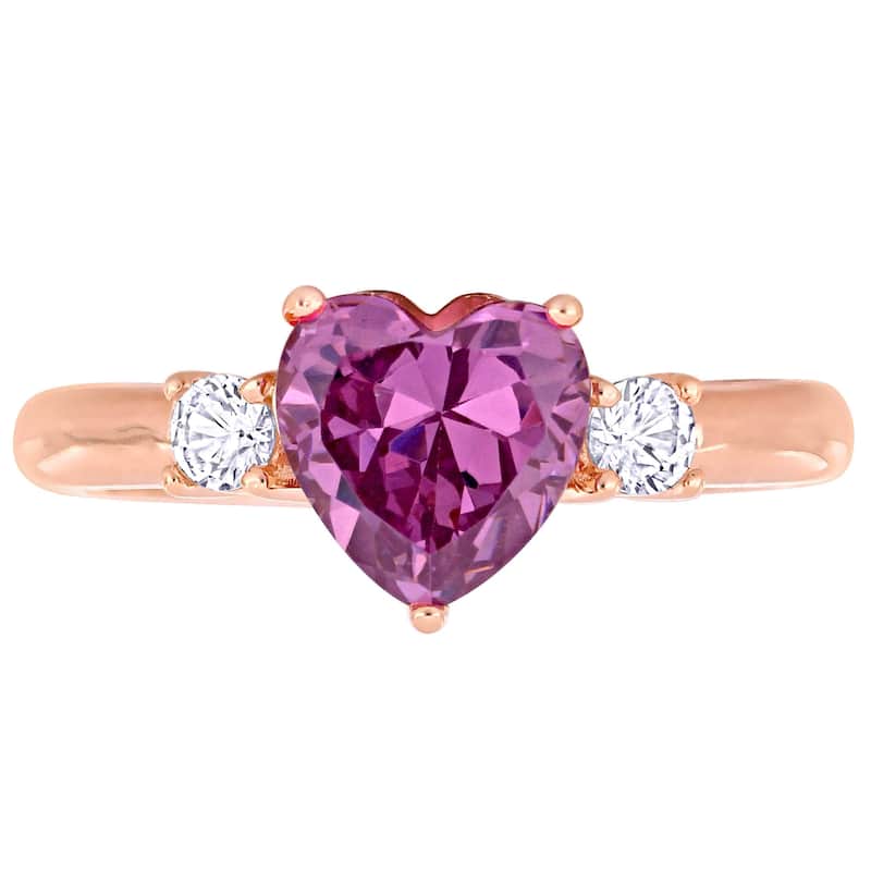 Miadora 2 1/3ct TGW Created White and Pink Sapphire Heart 3-Stone Ring in Rose Plated Sterling Silver