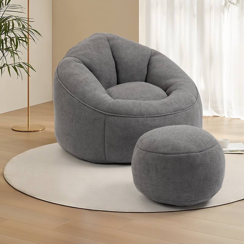 Bean Bag Chairs for Adults & Kids, Velvet Lazy Sofa Chair with Ottoman, Modern Accent Chair