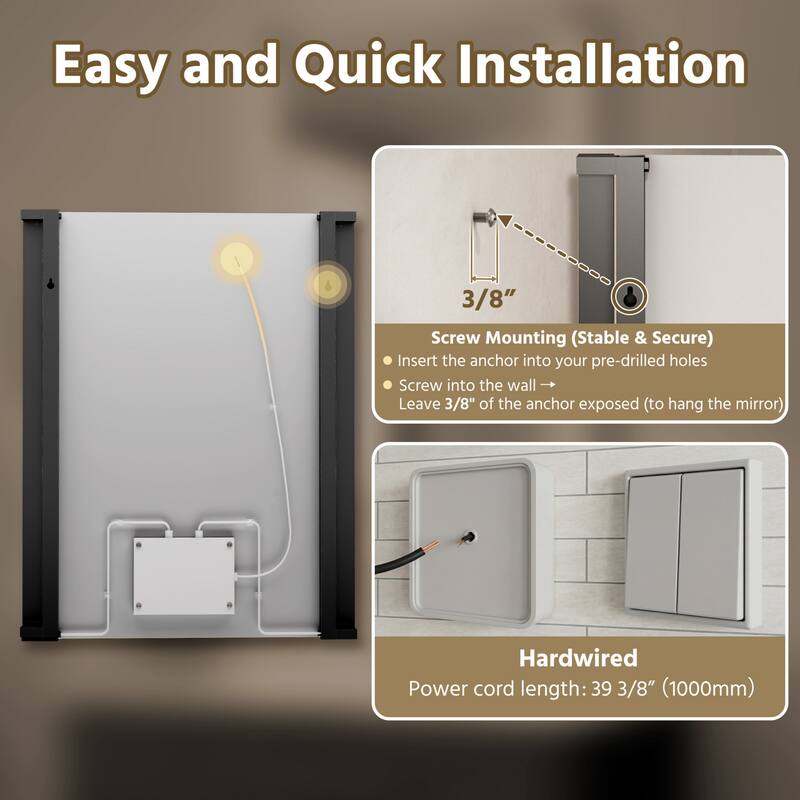 Modland 270° Adjustable LED Bathroom Mirror with Lights Stepless Dimming and Memory Function