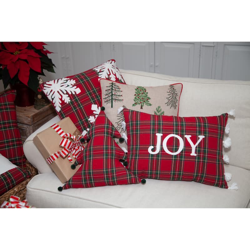 Joy Embroidered Pillow with Tassels