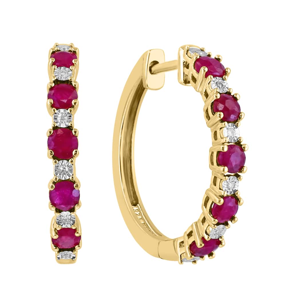 Effy Gold over 925 Sterling Silver Diamond and Ruby Earrings
