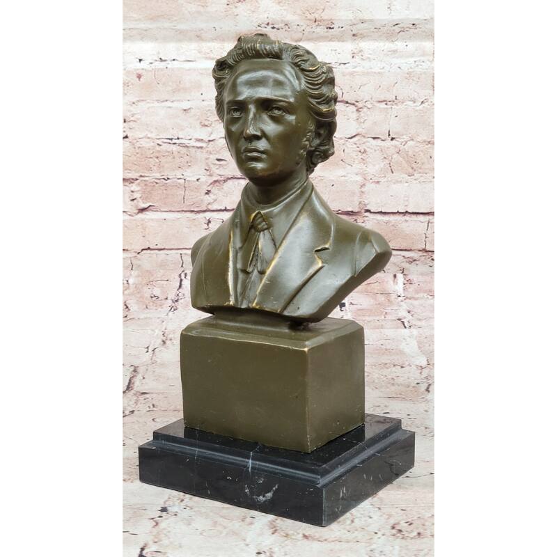 Frédéric Chopin Bronze Bust Sculpture On Marble Base