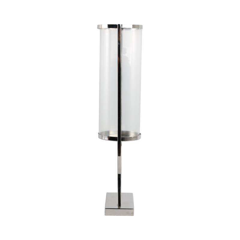 Modern Glass Pillar Candle Holder Decorative Lantern with Steel Frame