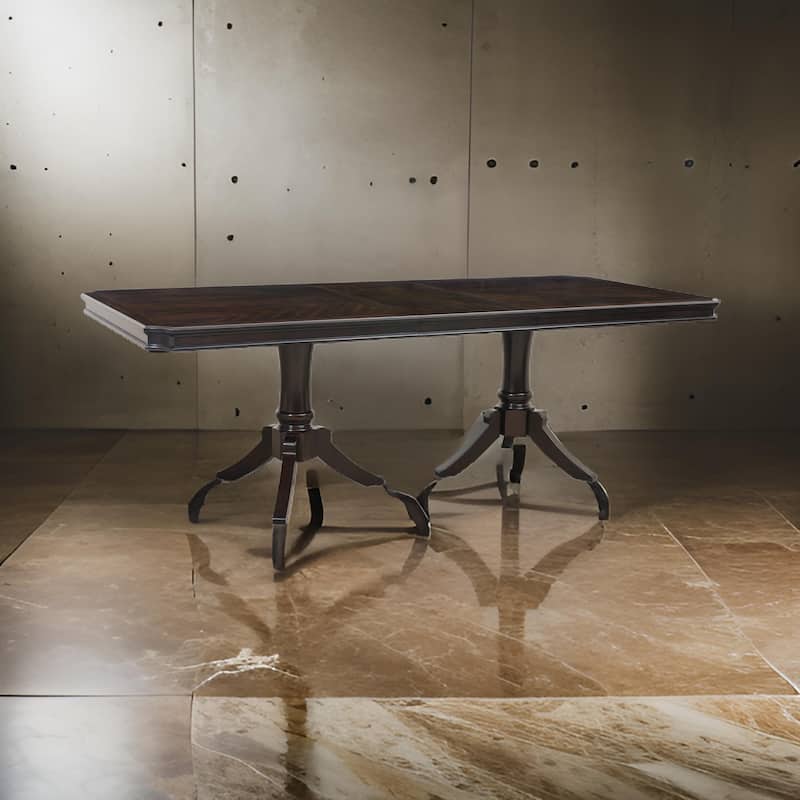 Stoe 76-96 Inch Dining Table, Rectangular Extendable, Pedestal Base, Brown