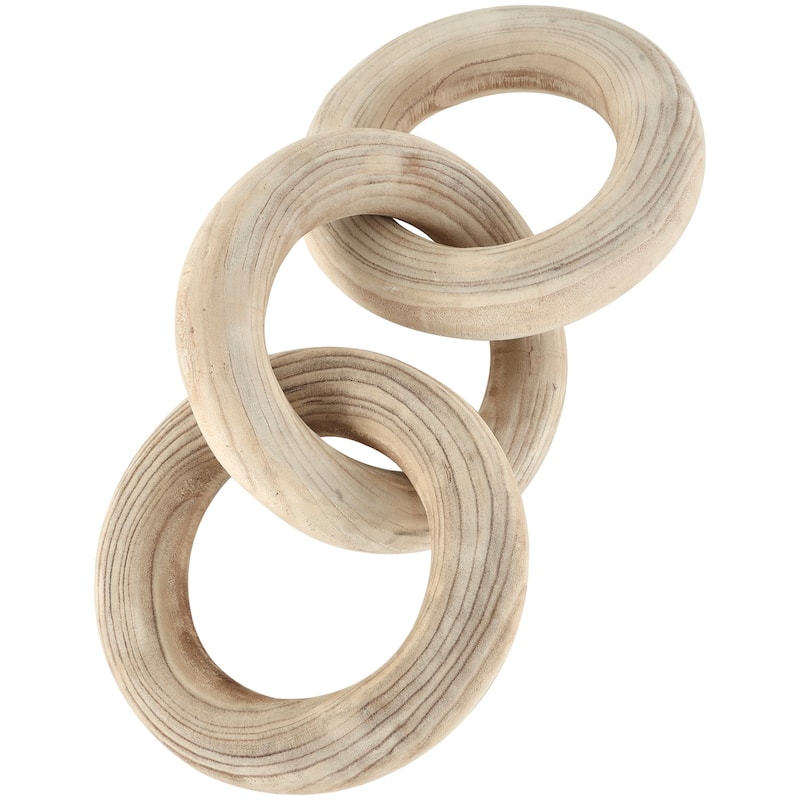 Cream Wood 3 Link Chain Decorative Sculpture with Natural Wood Grain