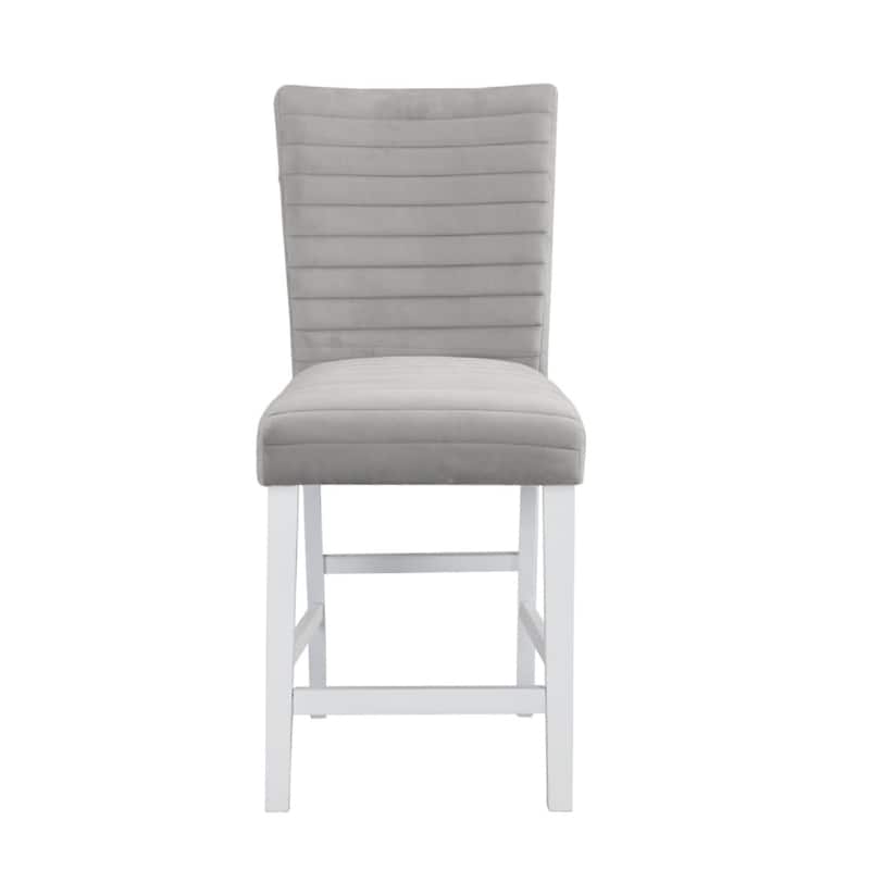 Zav 19 Inch Upholstered Counter Chair, Channel Stitching, Set of 2, Grey