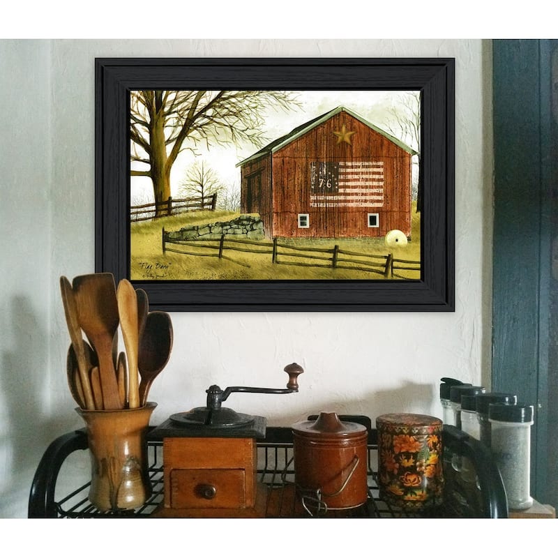 TrendyDecor4U Farmhouse "Flag Barn" Framed Print Wall Art by Billy Jacobs - Multi-Color