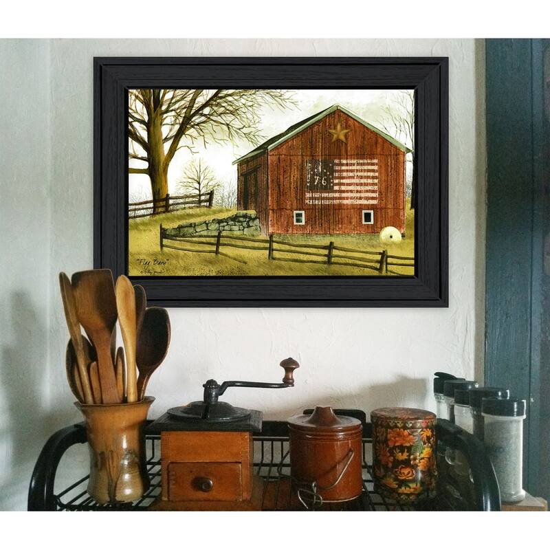 TrendyDecor4U Farmhouse "Flag Barn" Framed Print Wall Art by Billy Jacobs - Multi-Color