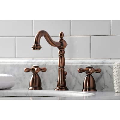 Kingston Brass Heritage 8 in. Widespread Bathroom Faucet in Antique Copper