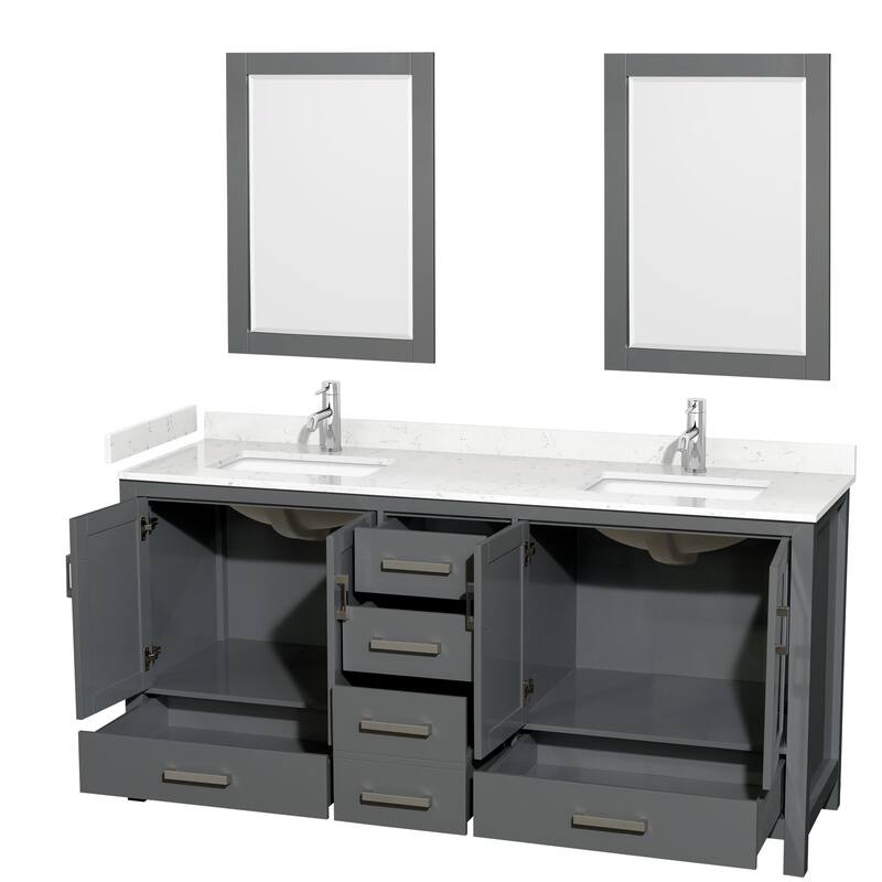 Sheffield Double Bathroom Vanity Set, Cultured Top, 24-Inch Mirrors