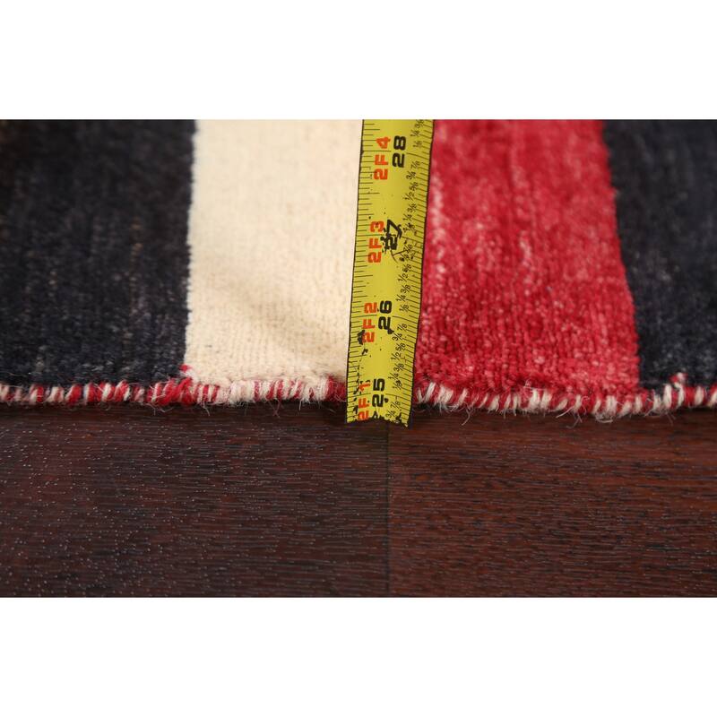 Contemporary Wool Striped Gabbeh Kashkoli Area Rug Hand-knotted Carpet - 2'1" x 3'0"